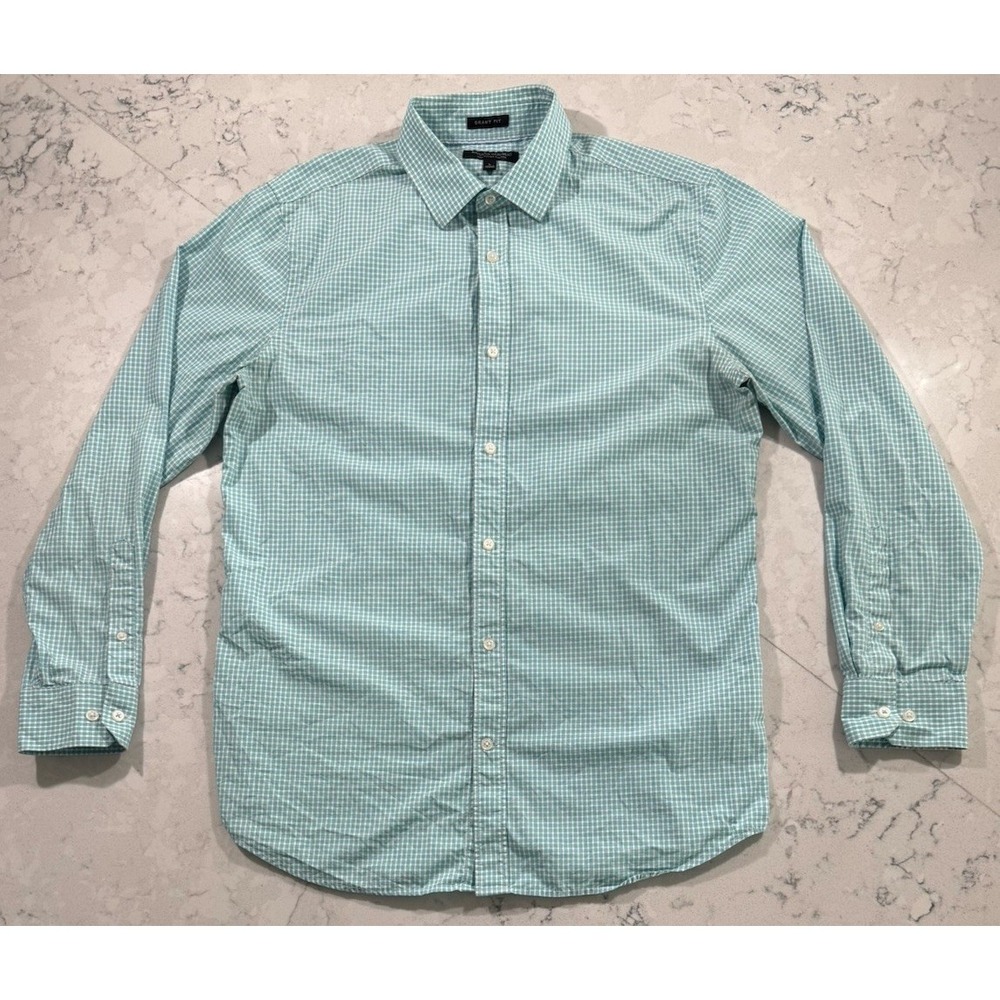 Banana Republic Shirt Mens Large Green Gingham‎ Grant Fit Button Up Long Sleeve